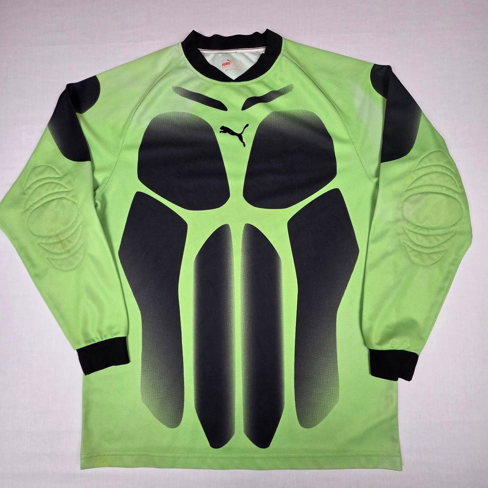 Puma Goalkeeper Padded Soccer Jersey Medium Green Black Mens Graphic Polyester
